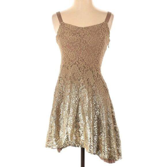 Free People Reflected Moonlight Gold Foil Fit Flare XS Dress - Picture 2 of 6
